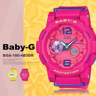 CASIO BABY-G นาฬิกาข้อมือ นาฬิกากันน้ำ นาฬิกาของแท้ ประกันศูนย์ CMG 1 ปี รุ่น BGA-180-4B3 นาฬิกาสีชมพู