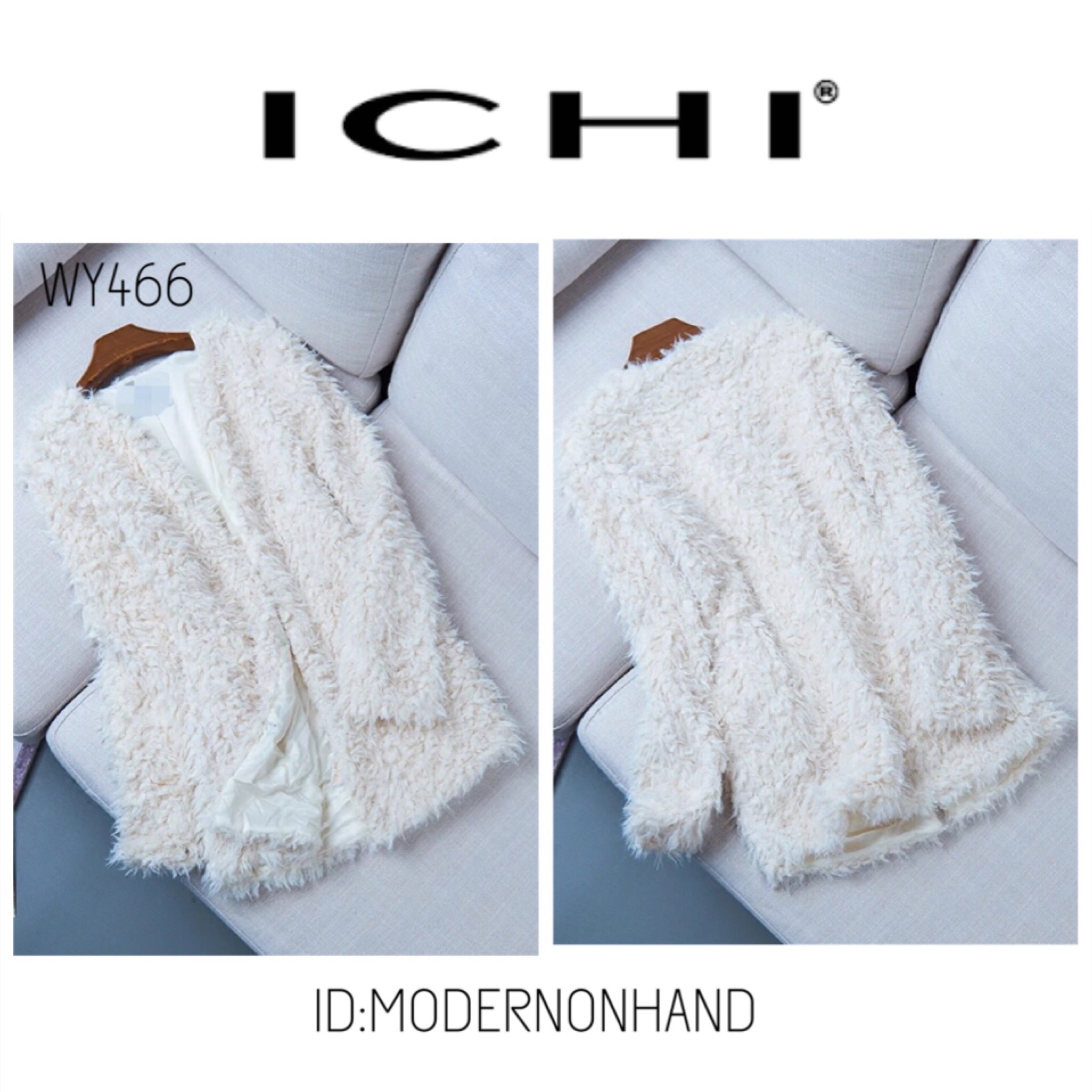 Ichi เสื้อคลุม ขน สีขาว เสื้อกันหนาวแต่งขนสีขาว แบรนด์เนม ICHI JAPAN แท้ 100% แพทเทินสวย หรู มากคะ Size S/M ขาว