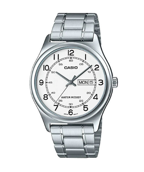 CASIO นาฬิกาคาสิโอ นาฬิกาข้อมือ นาฬิกากันน้ำ นาฬิกาของแท้ ประกันศูนย์ CMG 1 ปี รุ่น MTP-V006D-7B2 นาฬิกาสีเงิน