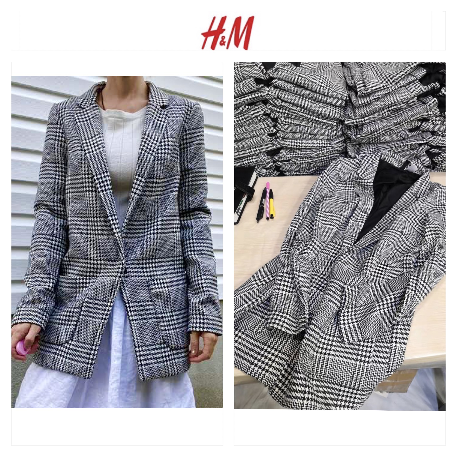 เสื้อโค้ท เสื้อคลุม ทรงสูท ลายตารางเทาดำ เสื้อคลุม เบลเซอร์ Blazer check ❄️แบรนด์✨H&M✨ แท้💯% แบรนด์ H&m