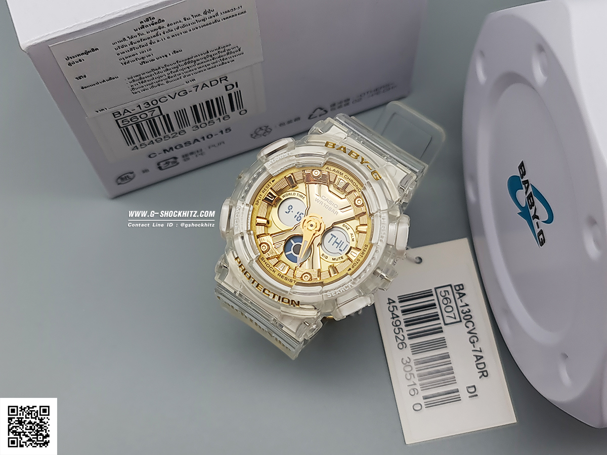 CASIO BABY-G นาฬิกาข้อมือ นาฬิกากันน้ำ นาฬิกาของแท้ ประกันศูนย์ CMG 1 ปี รุ่น BA-130CVG-7A นาฬิกาสีใส
