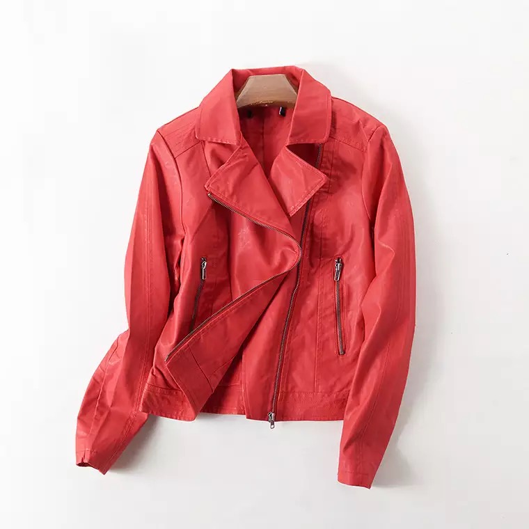 เสื้อหนัง แจ็คเก็ตหนัง jacketหนัง สีแดงสด แต่งซิบเเฉียง แบรนด์เนม Mango แท้100% คอปก แต่งได้2 แบบ เก๋ๆ สวยเท่ห์มากคะ Size S/M