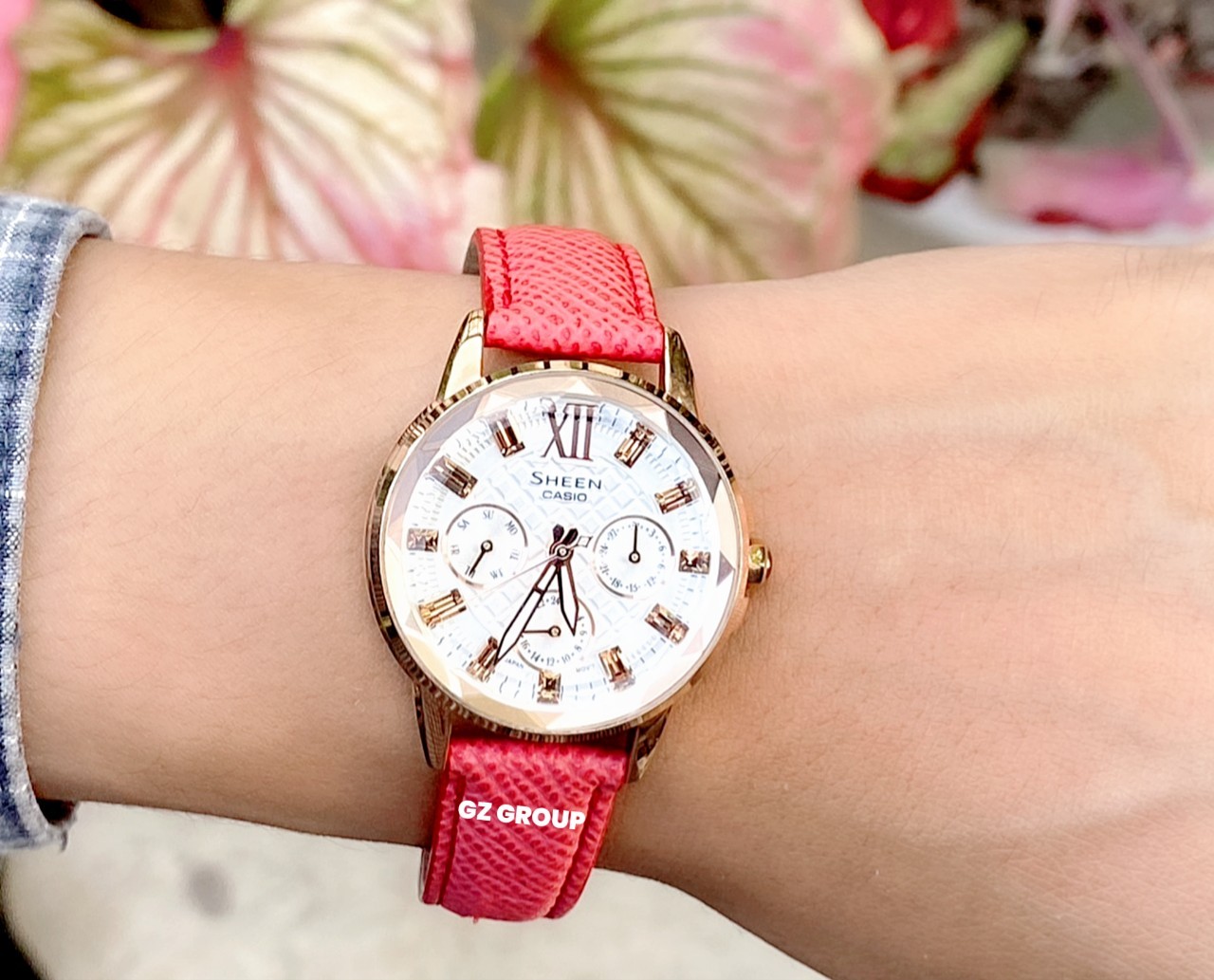 CASIO SHEEN นาฬิกาข้อมือ นาฬิกากันน้ำ นาฬิกาของแท้ ประกันศูนย์ CMG 1 ปี รุ่น SHE-3029PGL-7A นาฬิกาสีแดง