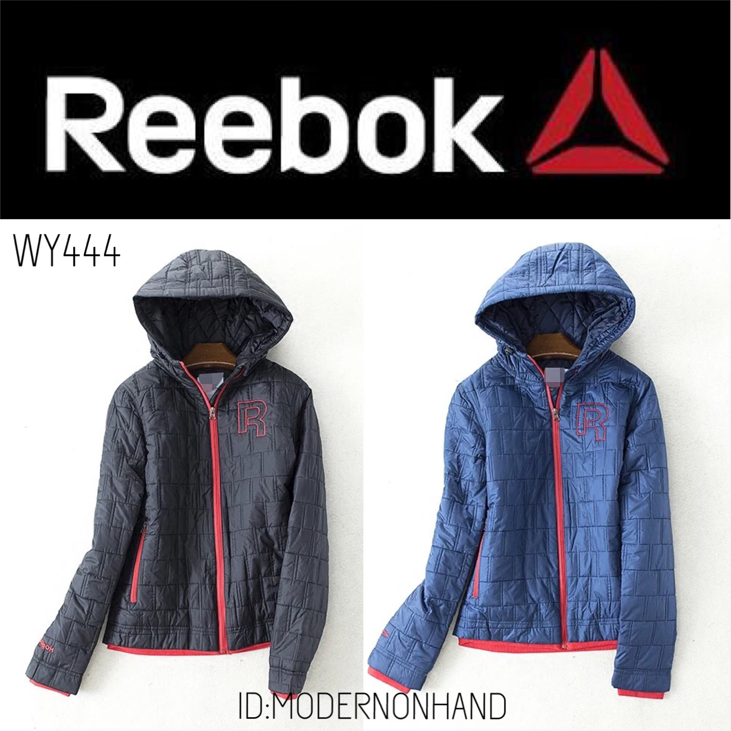 เสื้อกันหนาว เสื้อคลุม ฮูท REEBOK สีดำ แต่งขลิบขอบแดง สวยเท่ห์ size s