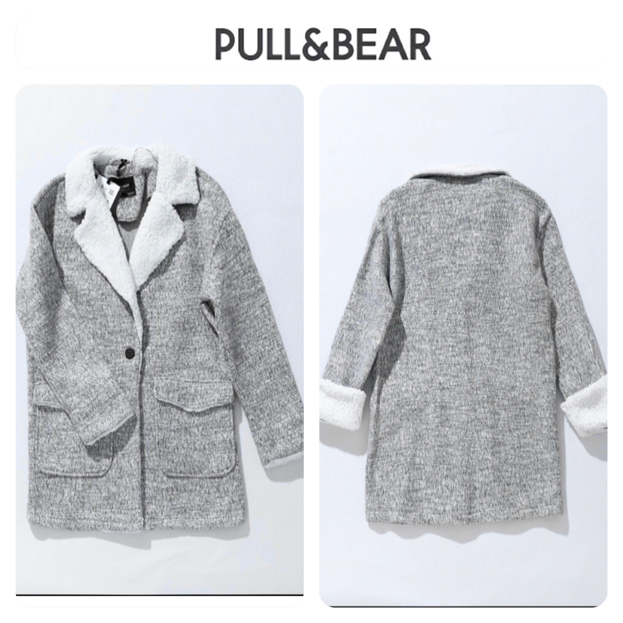 Pull&bear เสื้อโค้ท เสื้อกันหนาว เนื้อผ้าไหมพรม สีเทาอ่อน แบรนด์ Pull&bear เทาอ่อน