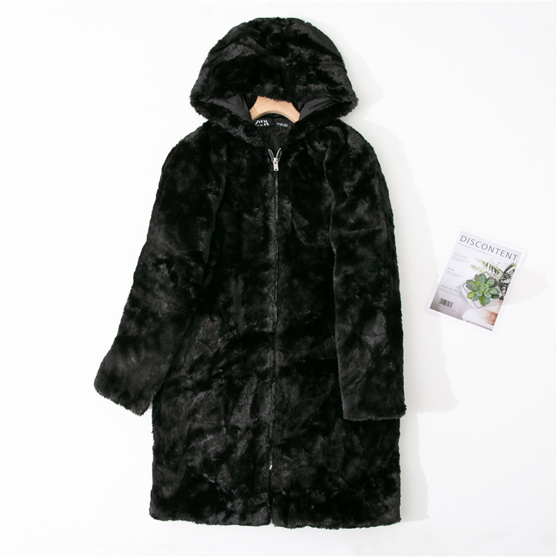 pepco เสื้อเฟอร์กันหนาว หมวกฮู้ด เสื้อขน FLUFFY Coat แบรนด์ PEPCO ดำ / เบจ