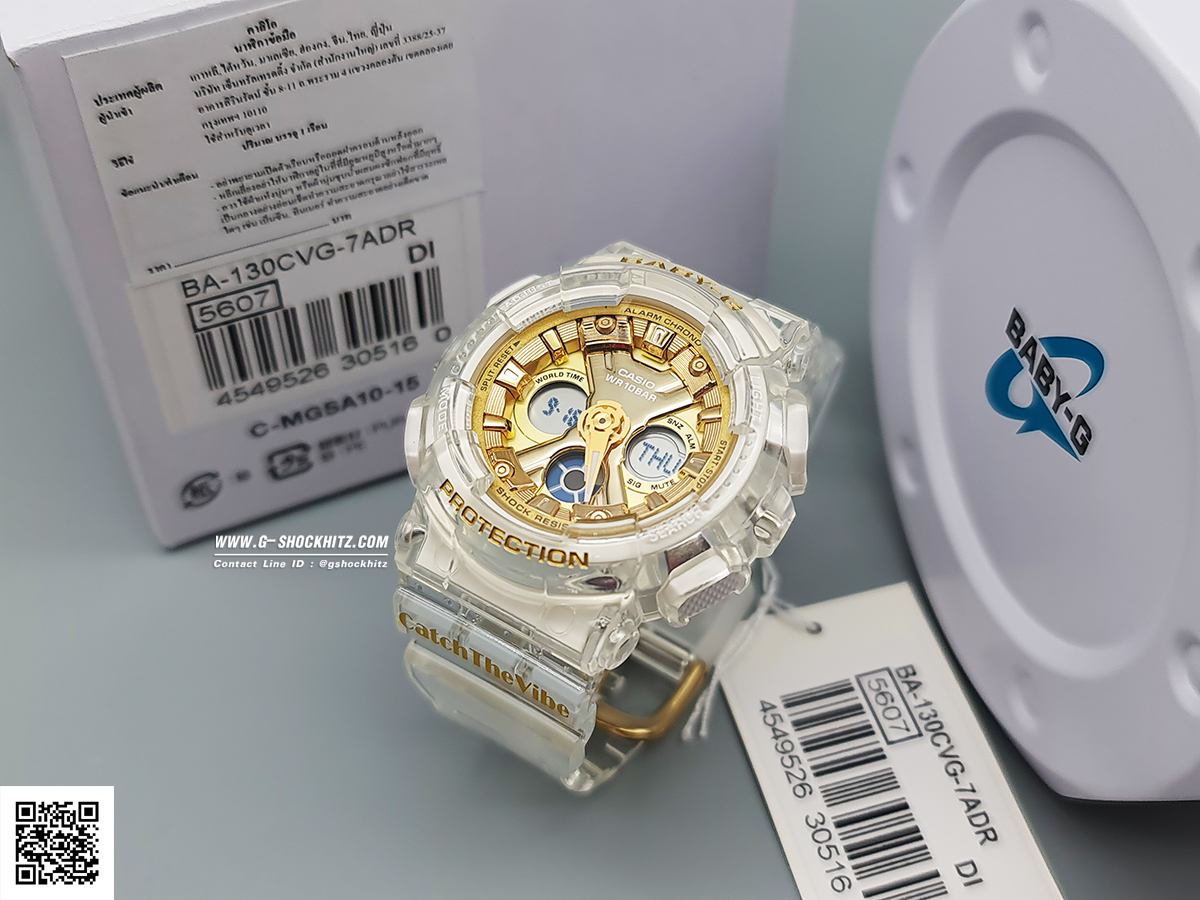 CASIO BABY-G นาฬิกาข้อมือ นาฬิกากันน้ำ นาฬิกาของแท้ ประกันศูนย์ CMG 1 ปี รุ่น BA-130CVG-7A นาฬิกาสีใส