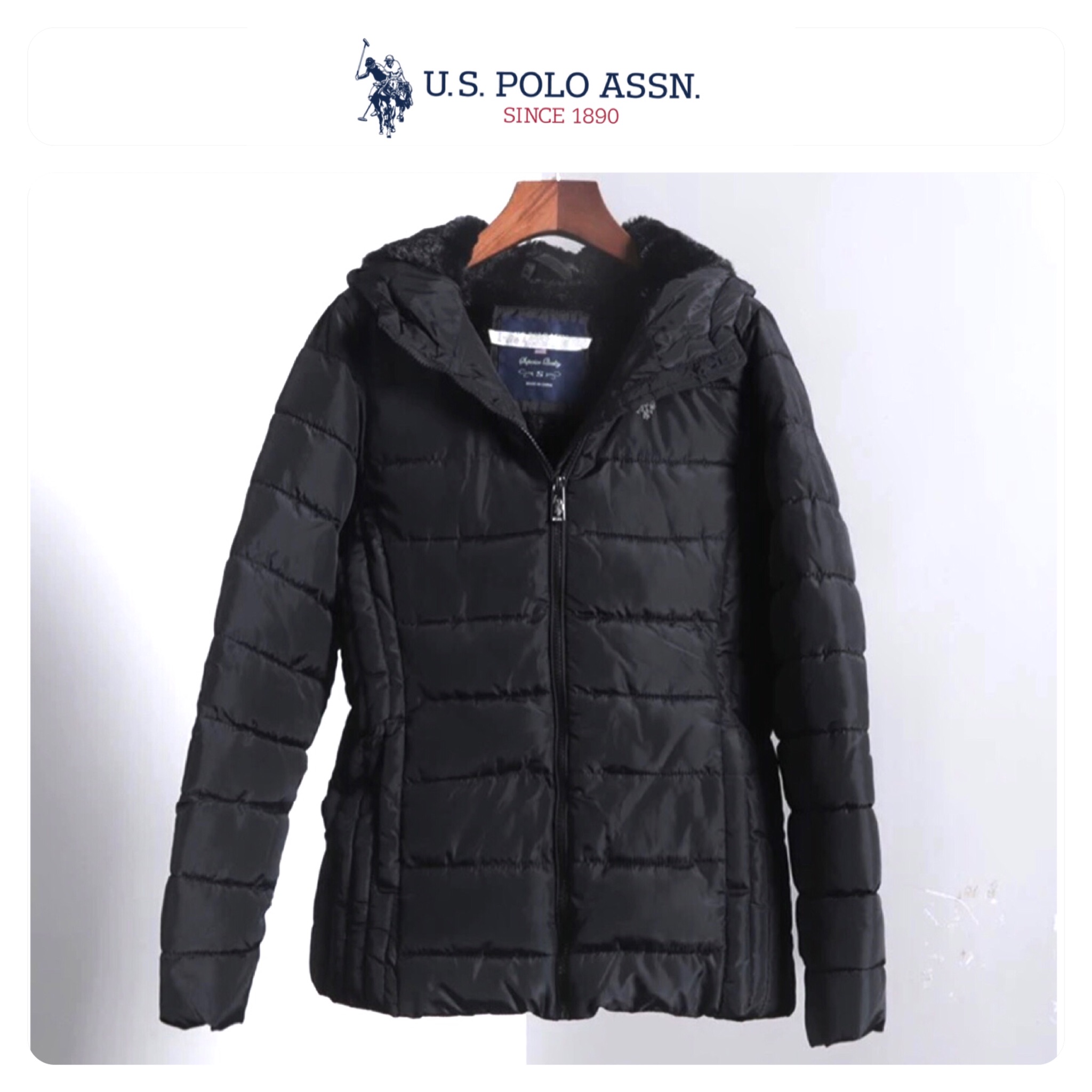 U.S. Polo ASSN. เสื้อกันหนาว เสื้อฮู้ดเฟอร์ บุนวมอุ่น แบรนด์ U.S. POLO ASSN. (padded puffer coat ดำ /ขาว