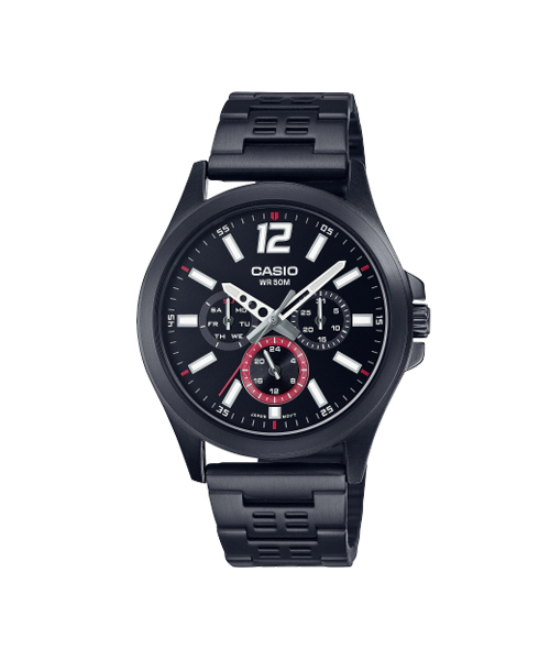 CASIO นาฬิกาคาสิโอ นาฬิกาข้อมือ นาฬิกากันน้ำ นาฬิกาของแท้ ประกันศูนย์ CMG 1 ปี รุ่น MTP-E350B-1B นาฬิกาสีดำ