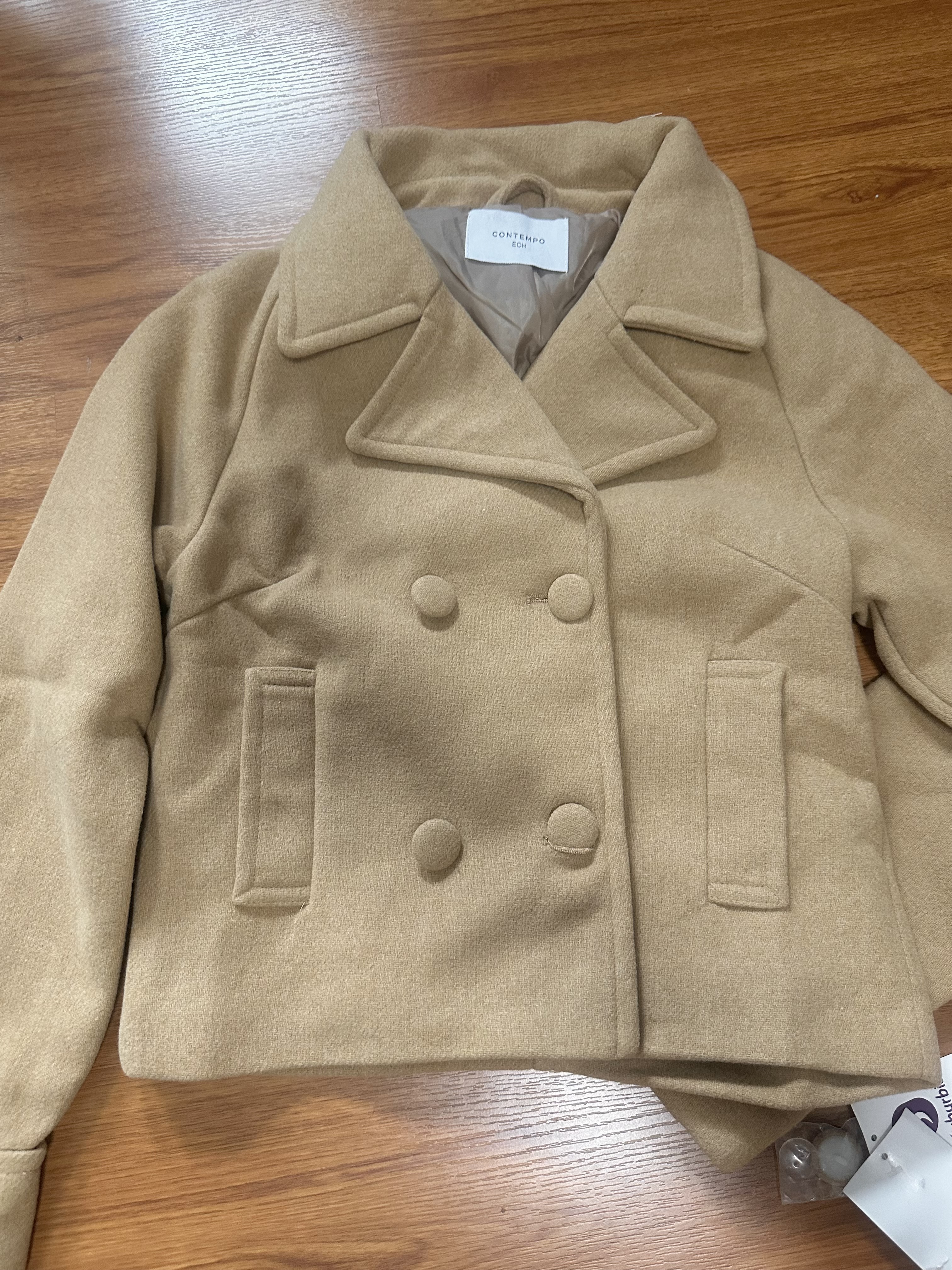 Love tree เสื้อโค้ทกันหนาว เสื้อกันหนาว peacoat contempoโค้ทวูล สีcamel belt coat สีครีมเบจ แบรนด์ ANNA FIELD สำเนา Camel