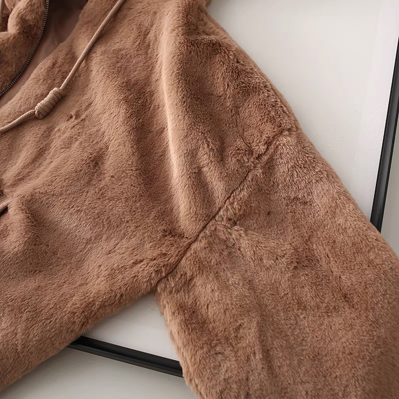 เสื้อเฟอร์กันหนาว หมวกฮู้ด เสื้อขน Fluffy coat แบรนด์ JOLIES & JOY ดำ