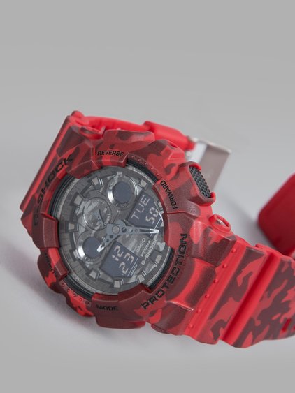 CASIO G-SHOCK นาฬิกาข้อมือ นาฬิกากันน้ำ นาฬิกาของแท้ ประกันศูนย์ CMG 1 ปี รุ่น GA-100CM-4A นาฬิกาสีแดง