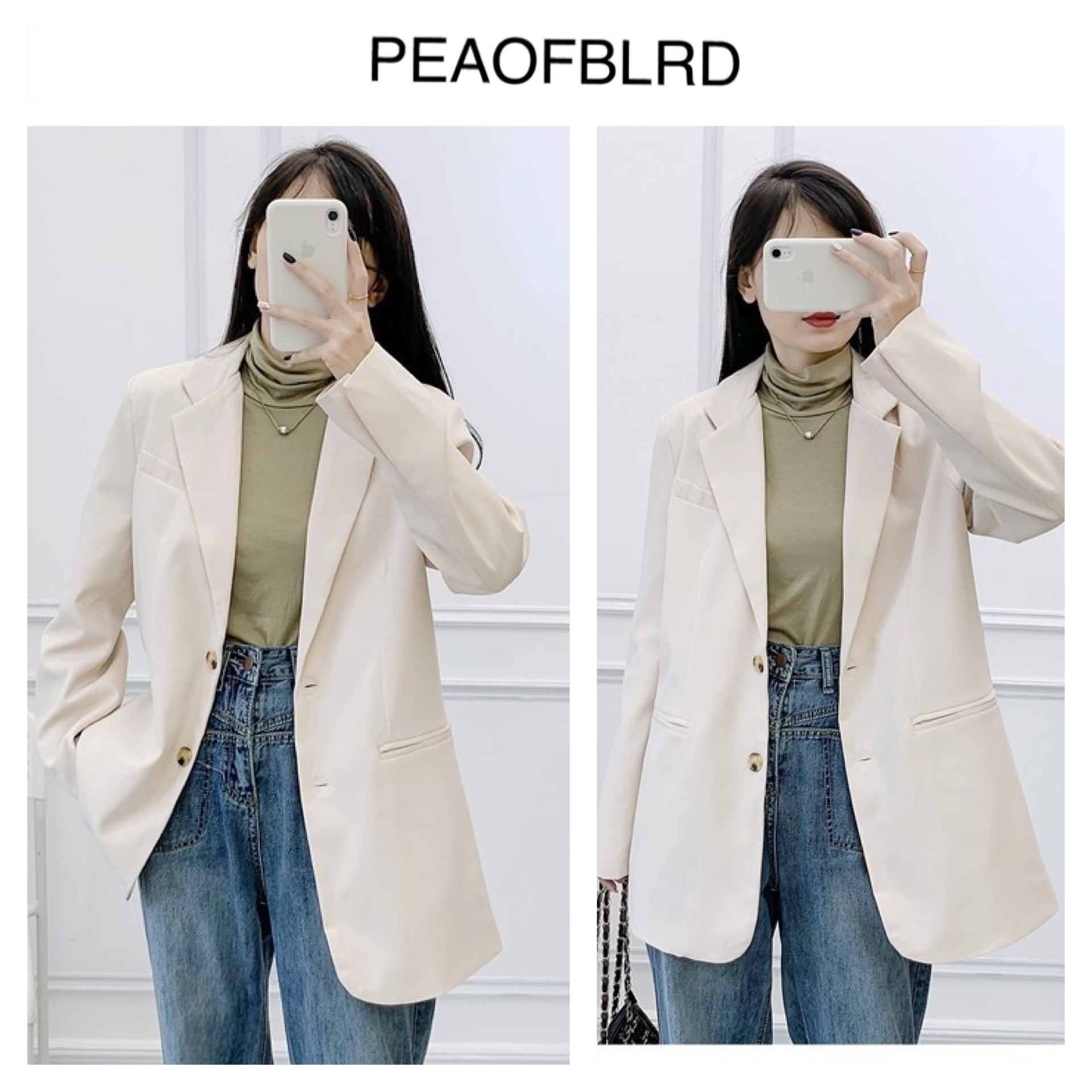 เสื้อโค้ท เสื้อกันหนาว เนื้อผ้าสักหลาดวูล สีครีมเปลือกไข่ แบรนด์ PEAOFBLRD
