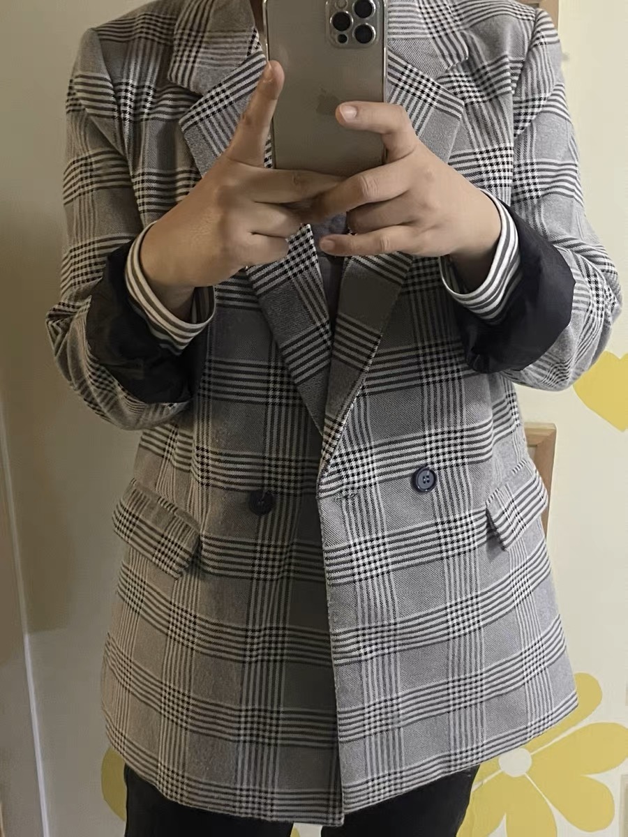 เสื้อโค้ท เสื้อคลุม ทรงสูท ลายตาราง checked plaid blazer gingerham เสื้อคลุม เบลเซอร์ Blazer check ❄️แบรนด์✨H&M✨ แท้💯% แบรนด์ สำเนา