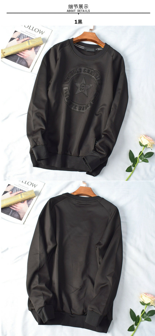 เสื้อวอร์ม เสื้อสเวตเตอร์ ปั๊มลาย เสื้อกันหนาว ทรง over size เนื้อละเอียด ดำ