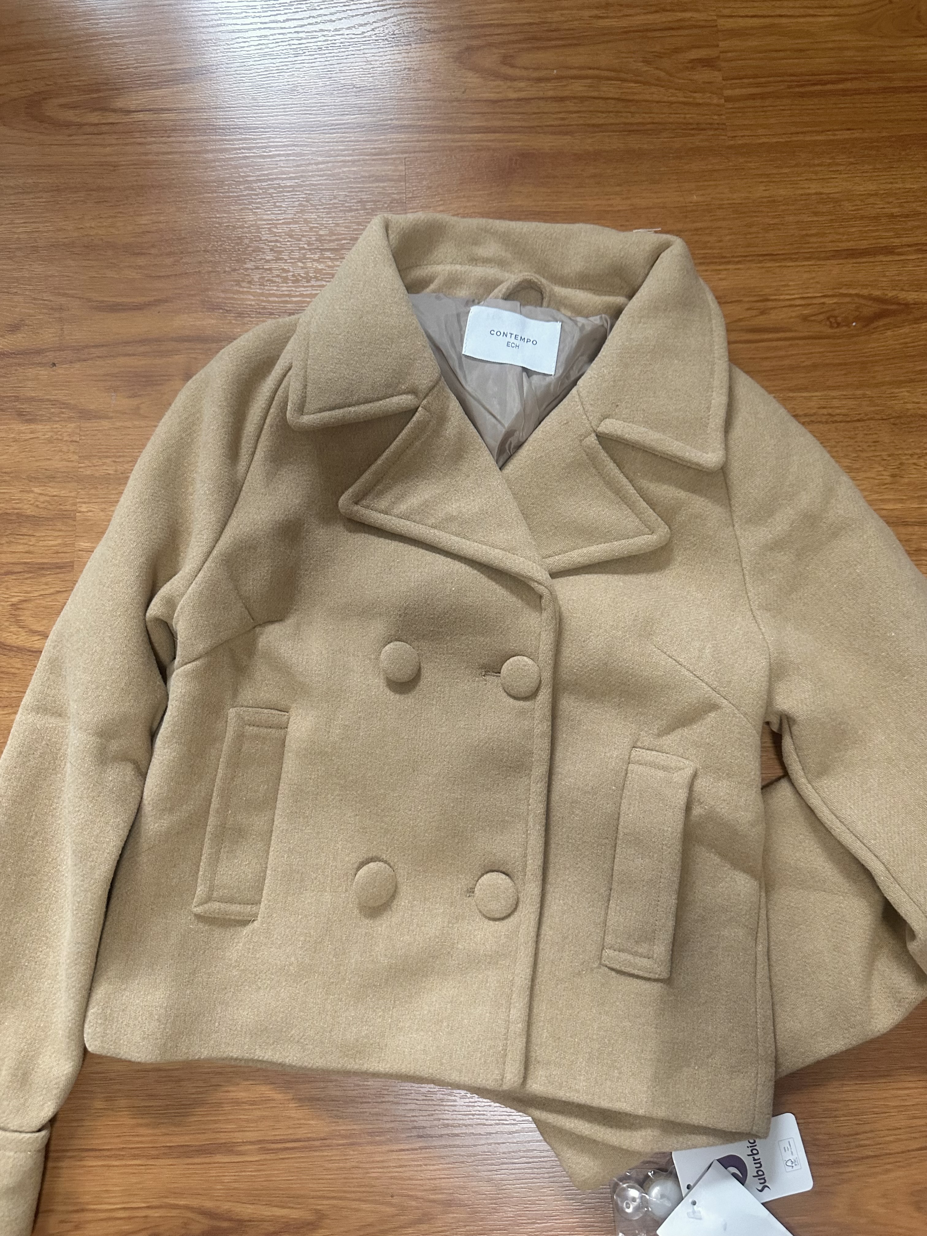 Love tree เสื้อโค้ทกันหนาว เสื้อกันหนาว peacoat contempoโค้ทวูล สีcamel belt coat สีครีมเบจ แบรนด์ ANNA FIELD สำเนา Camel