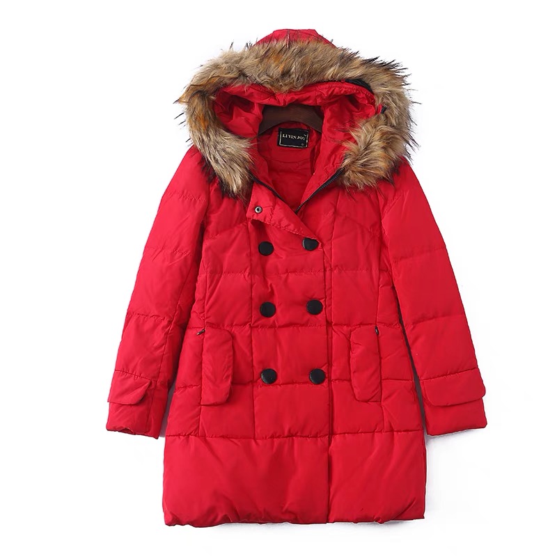 เสื้อกันหนาว ขนเป็ด เสื้อฮู้ดเฟอร์ บุนวมอุ่น สีแดง แบรนด์ LI YIN JOY (padded puffer coat สำเนา สำเนา