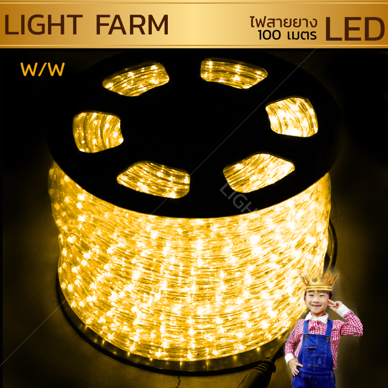 ไฟสายยาง ท่อกลม LED 100 m สีวอมไวท์