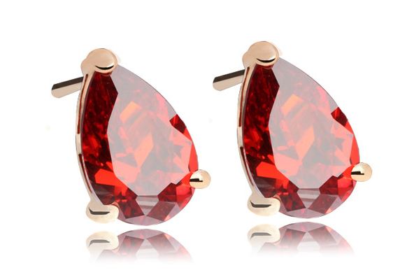 ต่างหู ตุ้มหู ลายหยดน้ำ สีแดง ทับทิม คริสตัลแท้ Austrian Crystal สวยหรู ดีไซน์ แฟชั่น ยุโรป ของขวัญให้แฟน สุดหรู 60106