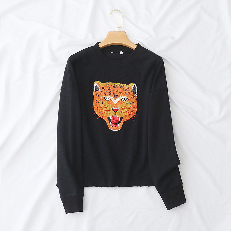 เสื้อหนาวไหมพรม สีดำ ลายปักเลื่อม หน้าเสือ FELINE เนื้อผ้ายืด นุ่ม สวย งานญี่ปุ่น sinsay คะ Size L