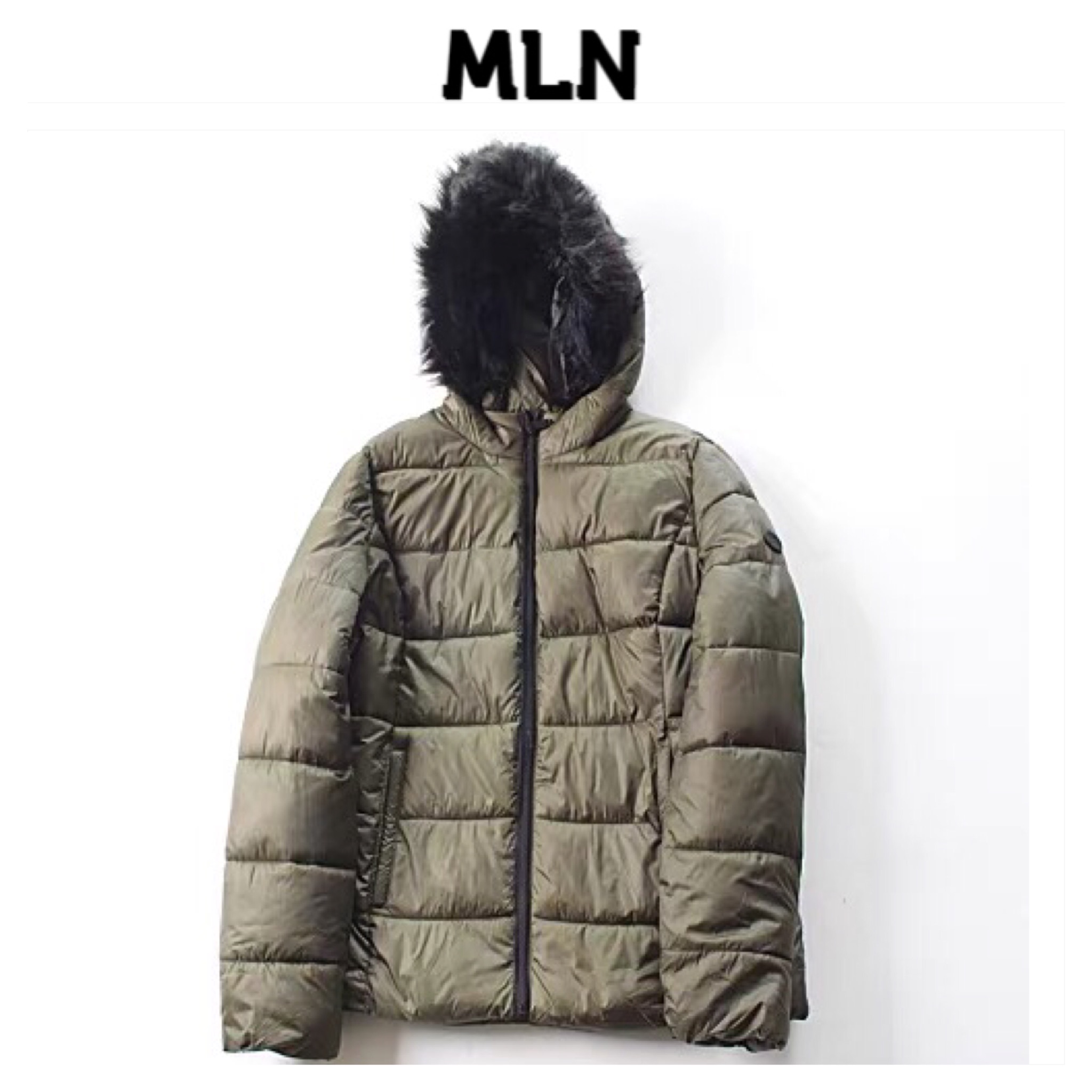 MLN เสื้อกันหนาว เสื้อฮู้ด บุนวมอุ่น สีเขียว แบรนด์ MLN (padded puffer coat