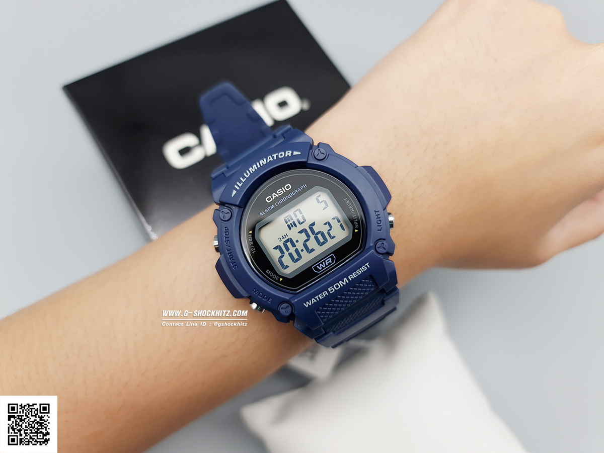 CASIO นาฬิกาคาสิโอ นาฬิกาข้อมือ นาฬิกากันน้ำ นาฬิกาของแท้ ประกันศูนย์ CMG 1 ปี รุ่น W-219H-2A นาฬิกาสีน้ำเงิน