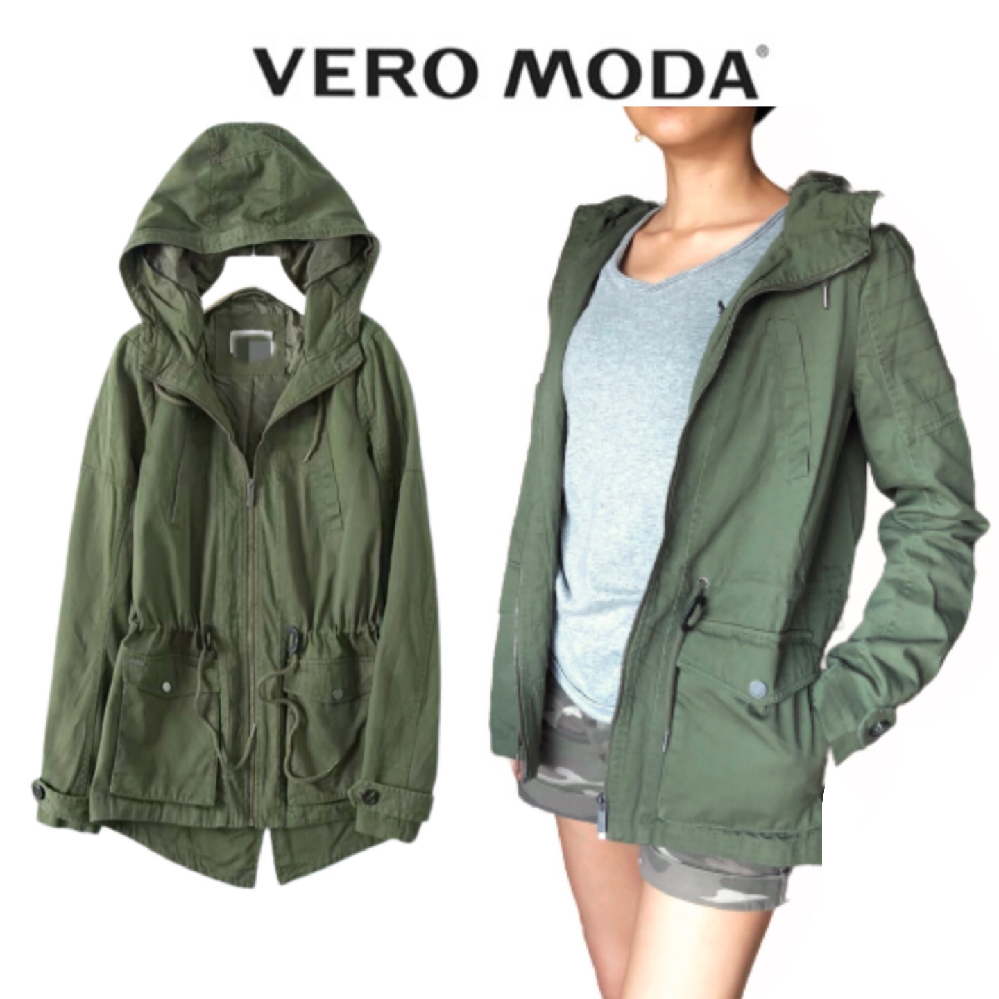 Vera moda เสื้อแจ็คเก็ต เสื้อคลุมฮูทสีเขียว เสื้อนอก แนวๆเท่ห์ แบรนด์ VERA MODA งานสวย เท่ห์มากคะ Size S/M/L/XL สำเนา สำเนา สำเนา เขียว