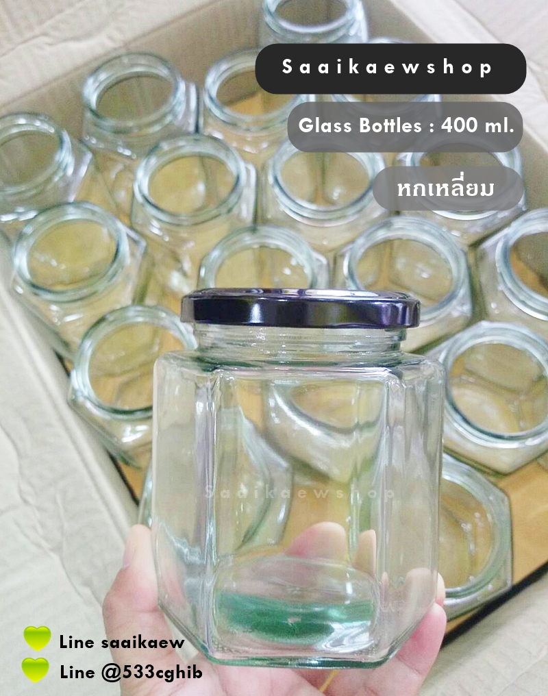 ขวดแก้ว 6 เหลี่ยมใหญ่ 400ml