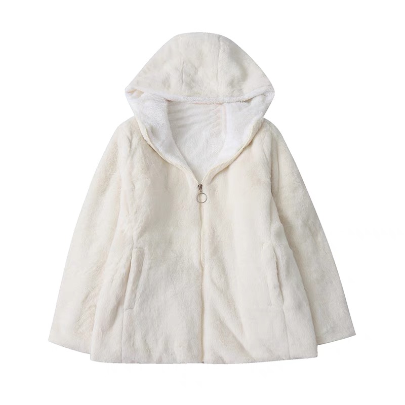 เสื้อเฟอร์กันหนาว หมวกฮู้ด เสื้อขน Fluffy coat แบรนด์ Shein ดำ