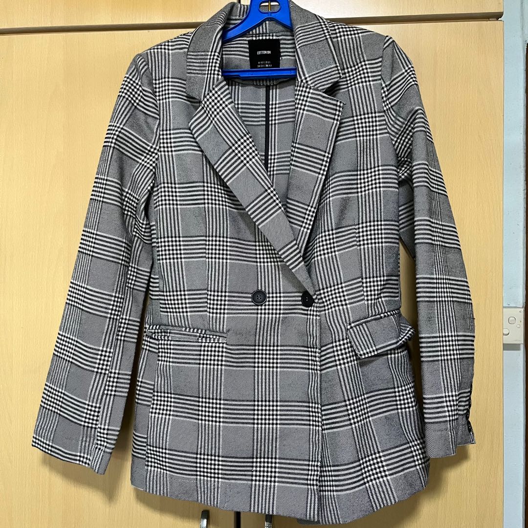 เสื้อโค้ท เสื้อคลุม ทรงสูท ลายตาราง checked plaid blazer gingerham เสื้อคลุม เบลเซอร์ Blazer check ❄️แบรนด์✨H&M✨ แท้💯% แบรนด์ สำเนา