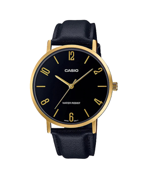 CASIO MID YEAR SALE นาฬิกาคาสิโอ พร้อมส่ง นาฬิกาข้อมือ นาฬิกากันน้ำ นาฬิกาของแท้ BTS ประกันศูนย์ CMG 1 ปี รุ่น MTP-VT01GL-1B2 นาฬิกาสีดำ