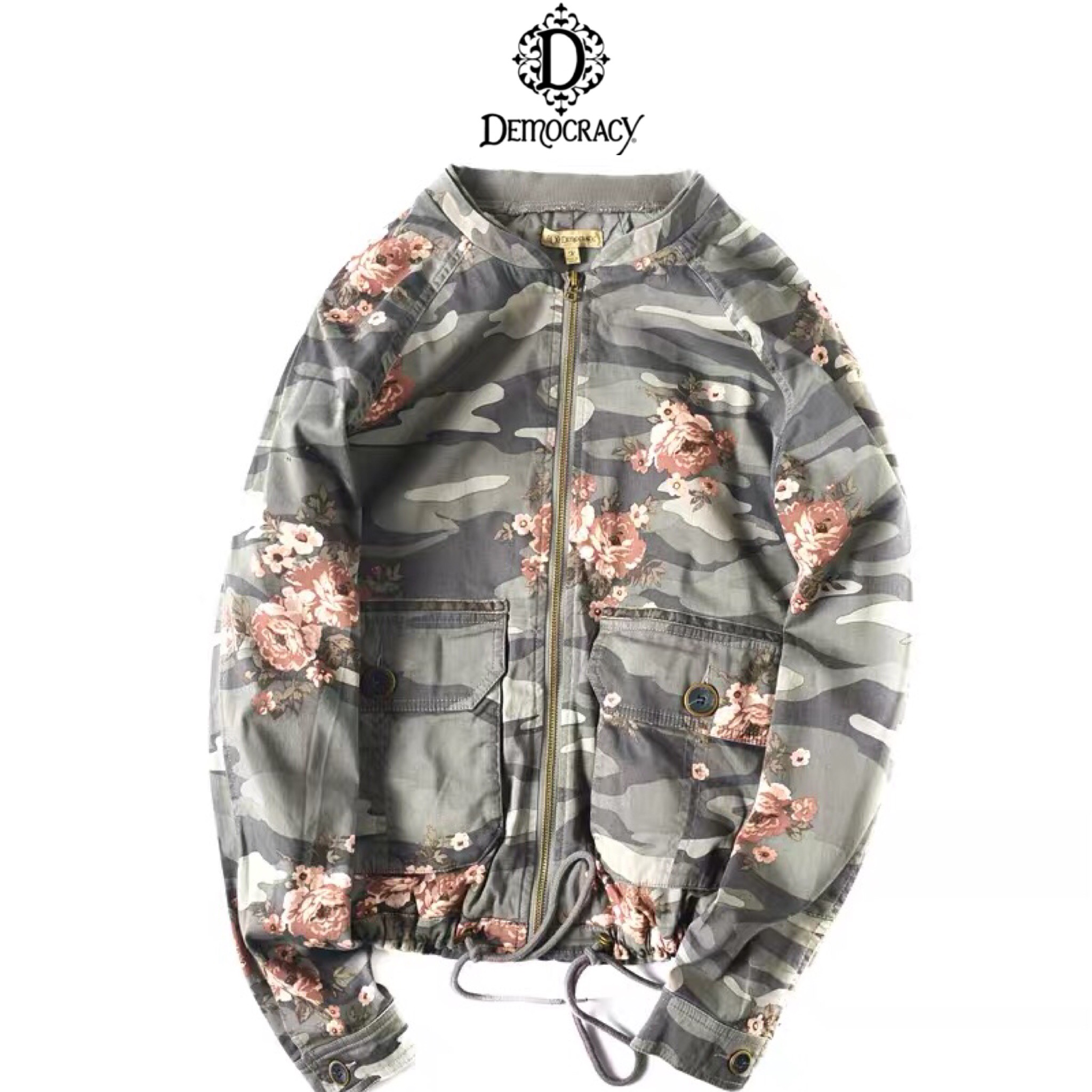 jacket เสื้อนอก แนวทหาร ลายพรางสกรีนดอก งาน เท่ห์มากคะ งานสวยแนวสุดๆ จ้า Size XS/S/M/L/Xl เขียวทหาร