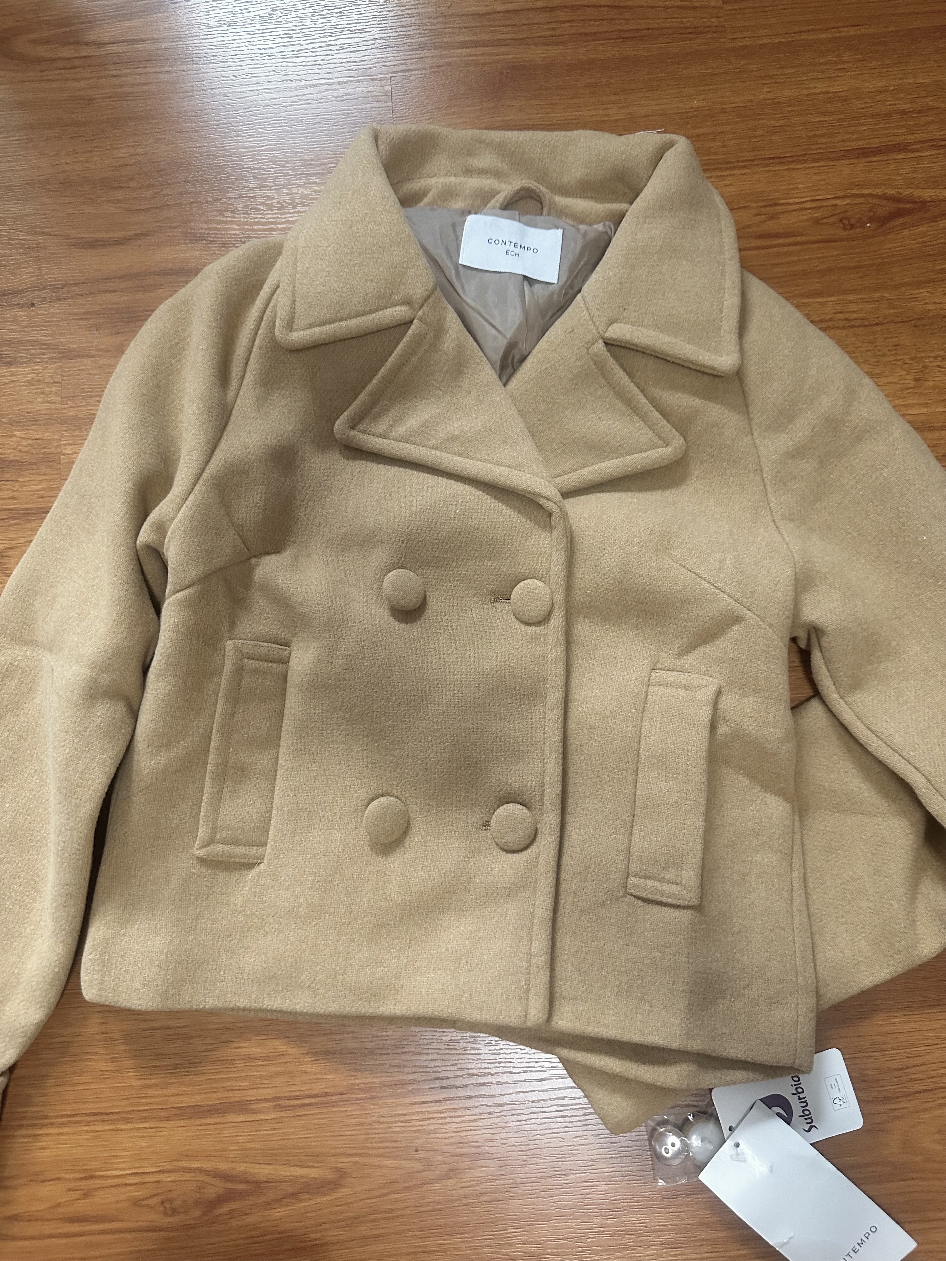 Love tree เสื้อโค้ทกันหนาว เสื้อกันหนาว peacoat contempoโค้ทวูล สีcamel belt coat สีครีมเบจ แบรนด์ ANNA FIELD สำเนา Camel