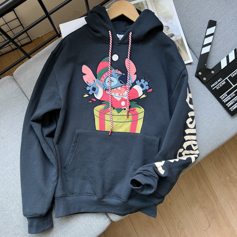 Stitch hoodie gift สติช เสื้อฮู้ด สีกรม SWEATSHIRT hoodie wallmart สเวตเตอร์ สเวตเชิ้ต สีทูโทน DISNEY มิคกี้ Classic เขียว