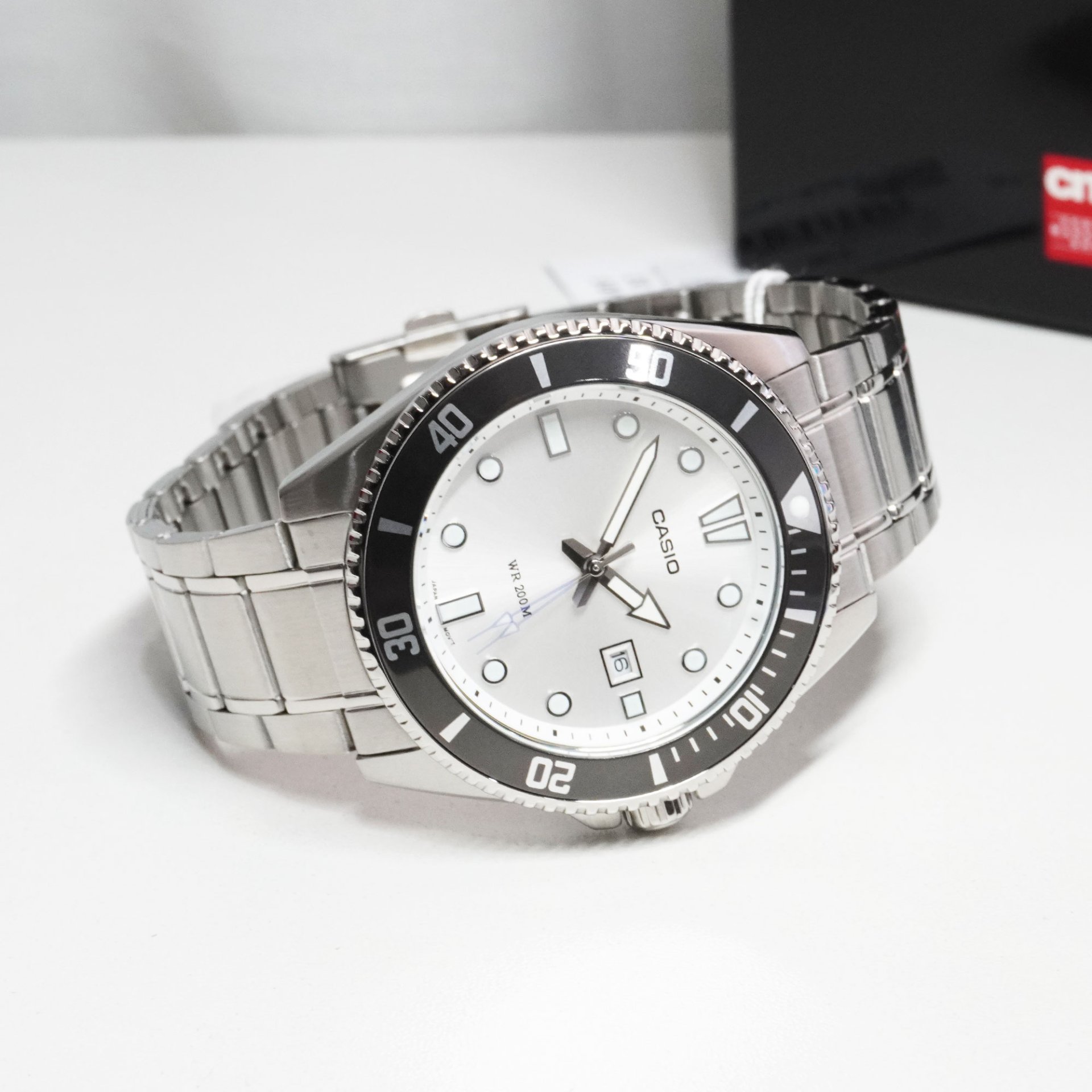 CASIO นาฬิกาคาสิโอ นาฬิกาข้อมือ นาฬิกากันน้ำ นาฬิกาของแท้ ประกันศูนย์ CMG 1 ปี รุ่น MDV-107D-7A นาฬิกาสีเงิน