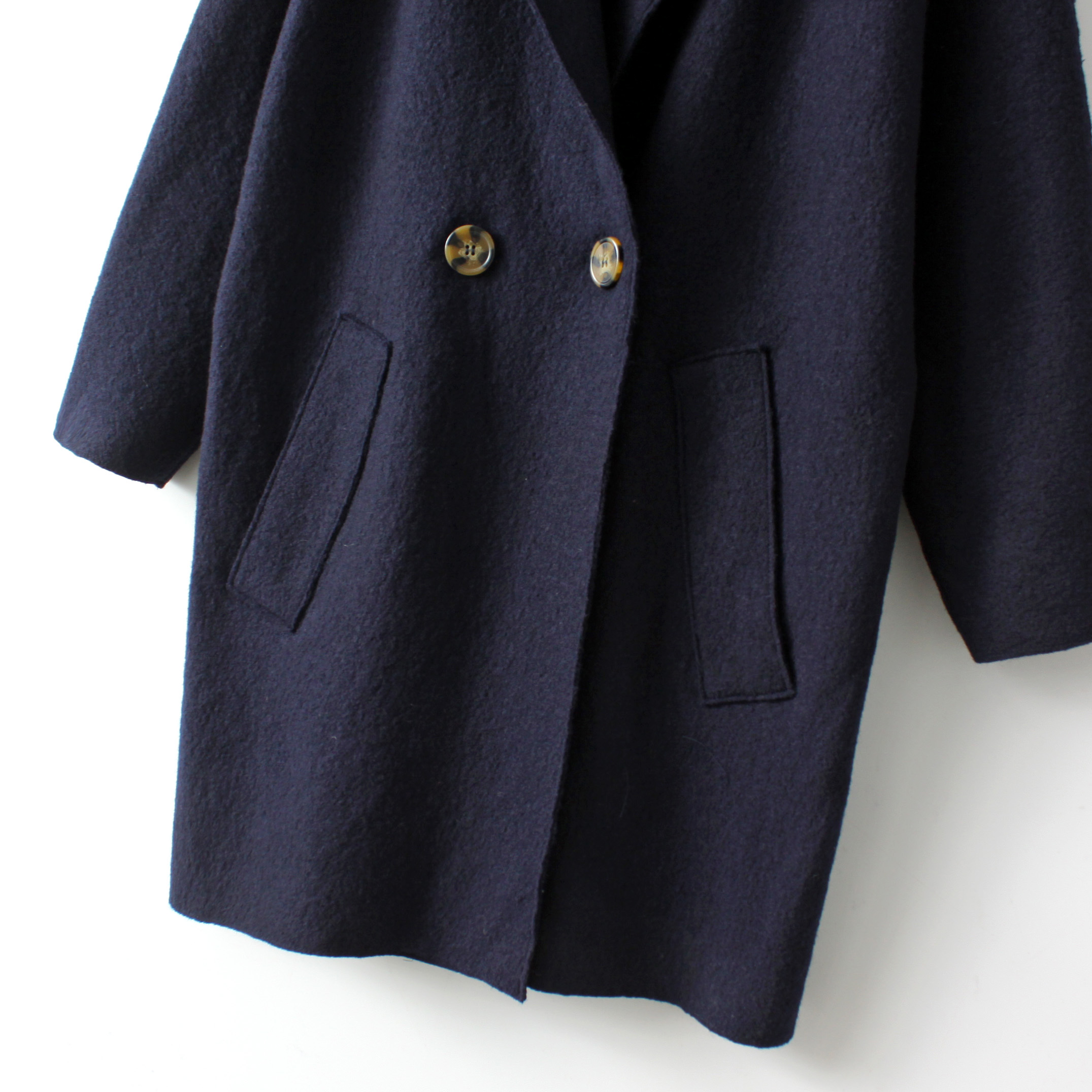 Zara เสื้อโค้ท เสื้อกันหนาว เนื้อผ้าสักหลาดวูล สีน้ำเงินกรม แบรนด์zara