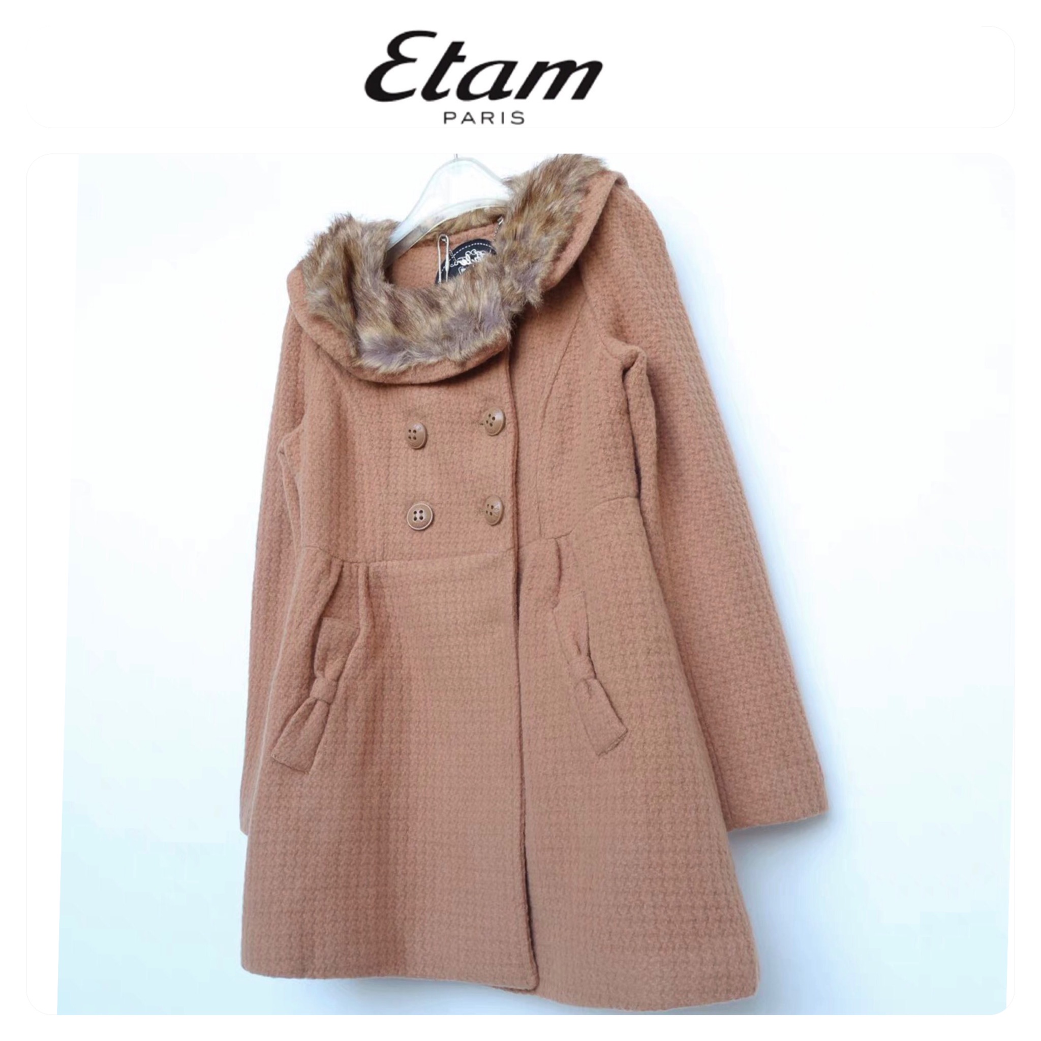 เสื้อโค้ท เสื้อกันหนาวสักหลาดวูล แบรนด์ ES style by ETAM งานพรีเมี่ยมเกรดคะ• น้ำตาลกากี