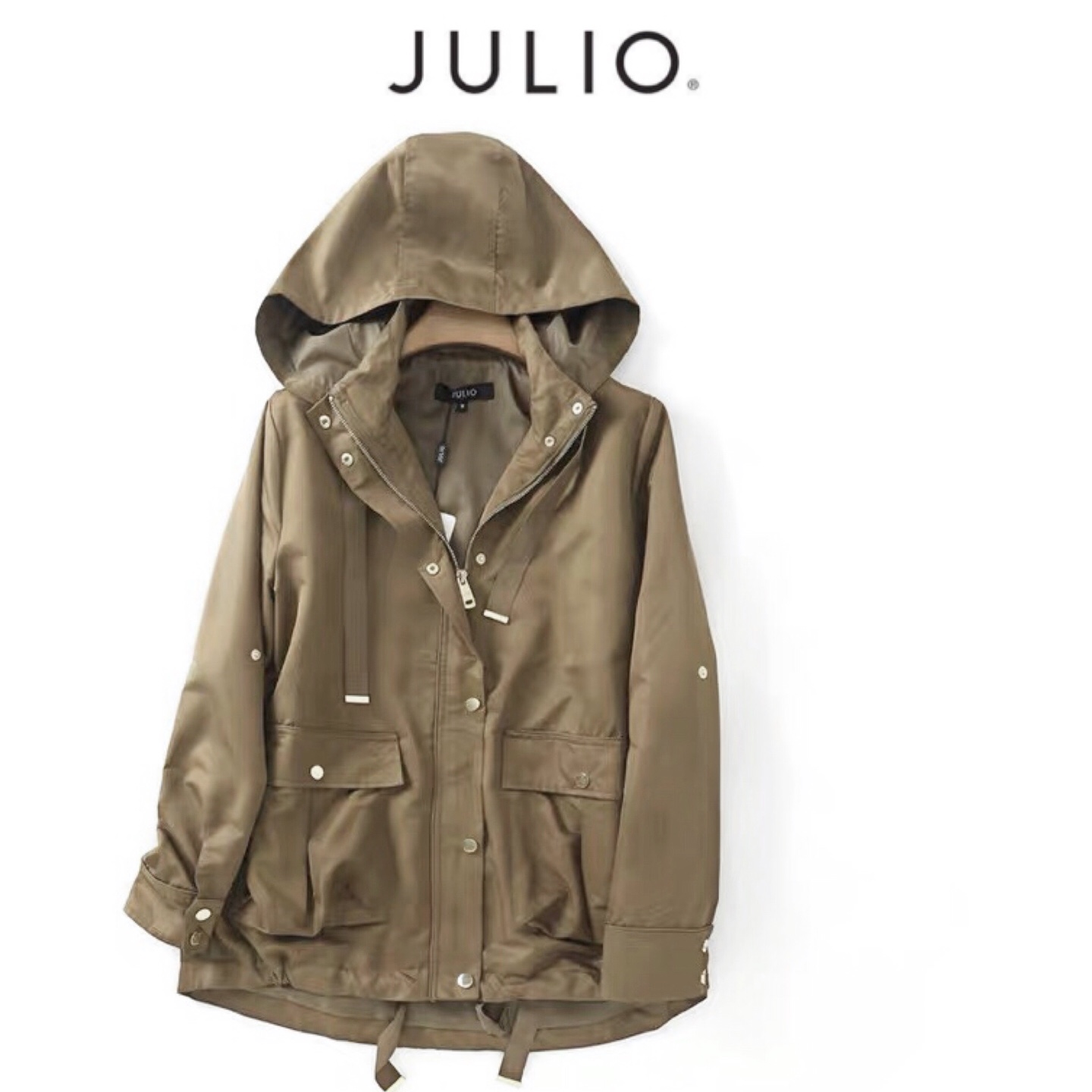 JULIO เสื้อฮู้ด เสื้อแจ็คเก็ตหมวกฮู้ด สีน้ำตาล JULIO แพทเทินสวย เท่ห์ มาก หมวกฮู้ดถอดได้ค่ะ น้ำตาล