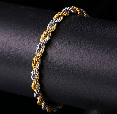 สร้อยข้อมือผู้ชาย 316 L สแตนเลส แท้ ลายโซ่ทอง ขดเป็นเกลียว เงิน ผสมทอง ดีไซน์หรู ใส่ได้ทุกวัน ไม่ลอกไม่ดำ สร้อยข้อมือให้แฟน เท่ ๆ 439081
