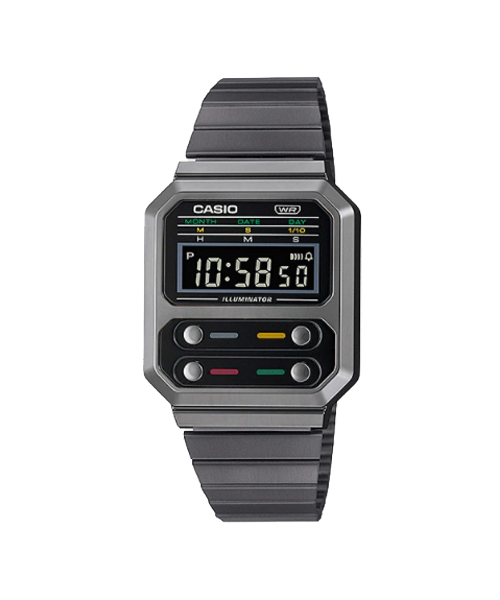 CASIO MID YEAR SALE นาฬิกาคาสิโอ พร้อมส่ง นาฬิกาข้อมือ นาฬิกากันน้ำ นาฬิกาของแท้ BTS ประกันศูนย์ CMG 1 ปี รุ่น A100WEGG-1A นาฬิกาสีดำ