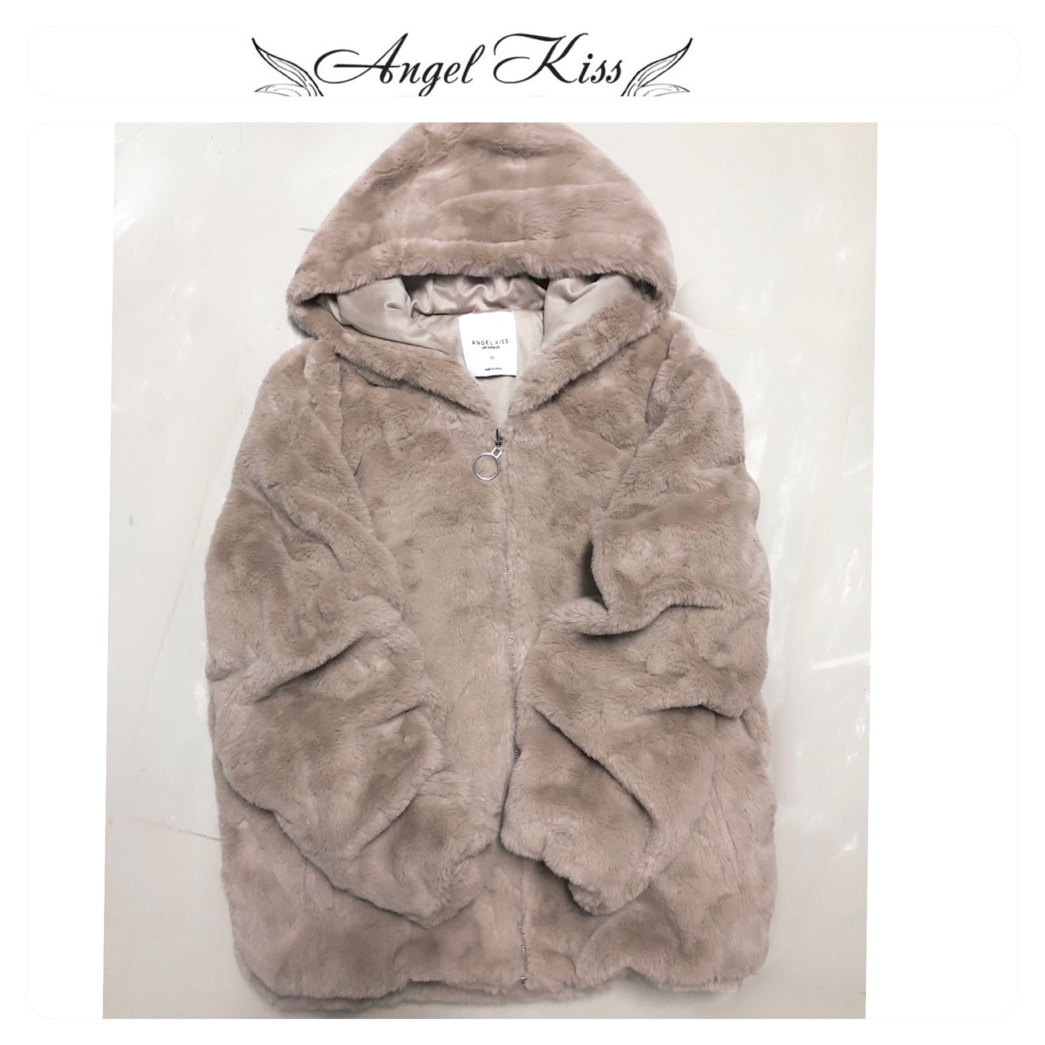 Angel kiss เสื้อเฟอร์กันหนาว หมวกฮู้ด เสื้อขน แบรนด์ ANGEL KISS (FLUFFY COAT) สำเนา น้ำตาลนู้ด