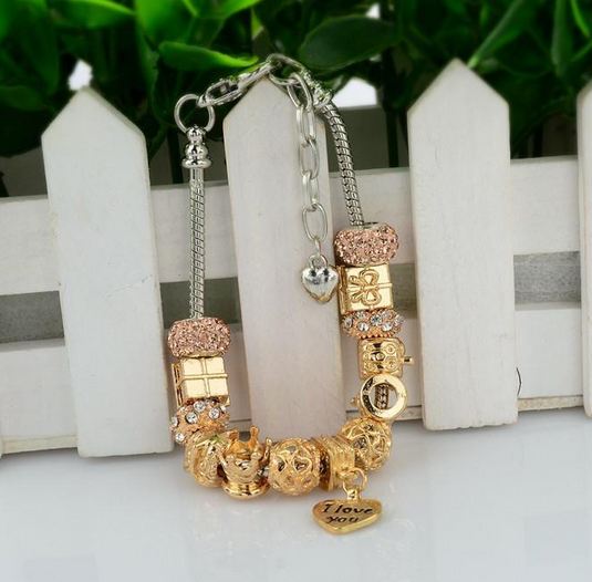 สร้อยข้อมือ Diy สไตล์ Pandora สร้อยข้อมือ ผู้หญิง สีทอง ร้อย บีด ลูกบอล มงกุฏ กล่องของขวัญ สลับ ลูกบอลกลม ทอง ฝังเพชร คริสตัล ออสเตเรีย 678992