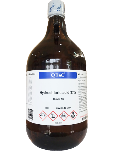Hydrochloric Acid 37%, AR 2.5 L. (glass) QReC™