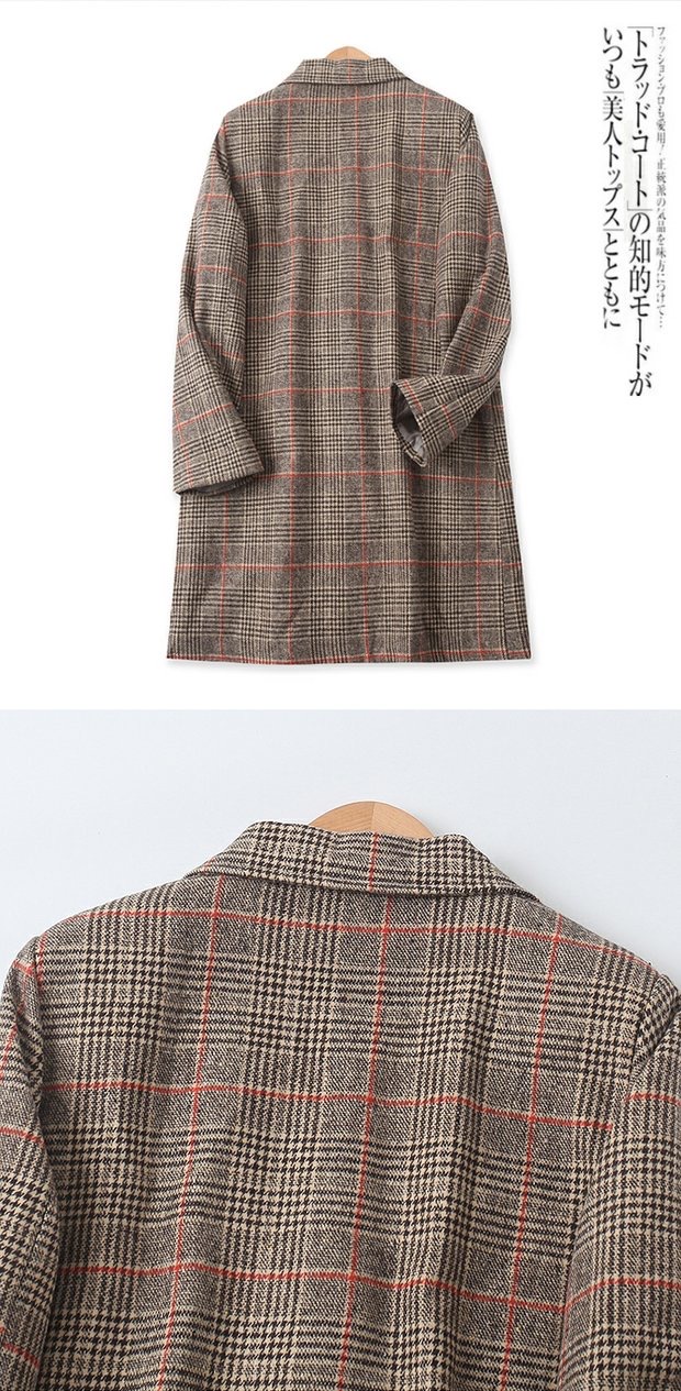 เสื้อโค้ท เสื้อกันหนาว ลายตาราง แต่งกระดุมแถบ สองแถว แบรนด์ Stradivarius สำเนา นู้ดกากี