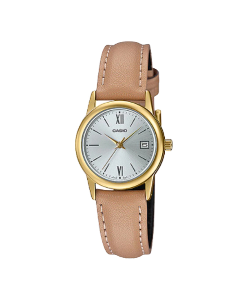 CASIO นาฬิกาคาสิโอ นาฬิกาข้อมือ นาฬิกากันน้ำ นาฬิกาของแท้ ประกันศูนย์ CMG 1 ปี รุ่น LTP-V002GL-7B3 นาฬิกาสีน้ำตาล
