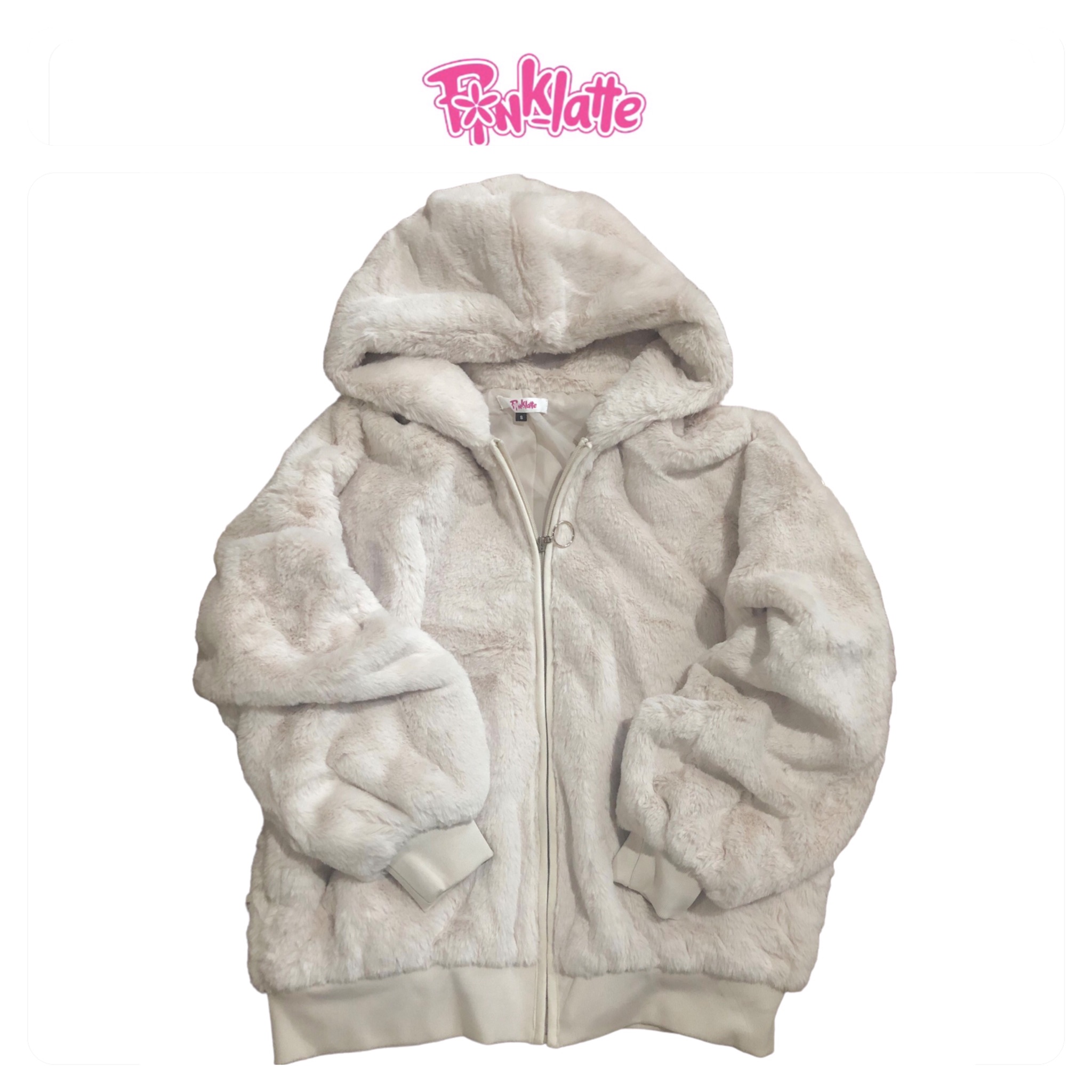 Pink latte เสื้อเฟอร์กันหนาว หมวกฮู้ด เสื้อขน (FLUFFY COAT ) แบรนด์ Pink latte