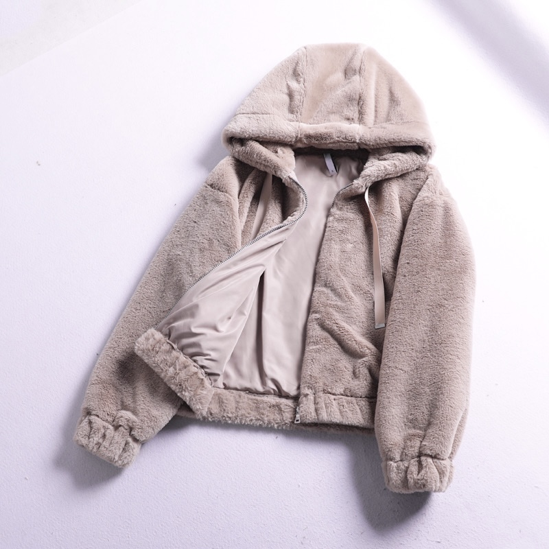 Zara เสื้อเฟอร์กันหนาว หมวกฮู้ด เสื้อขน แบรนด์zara สำเนา ดำ