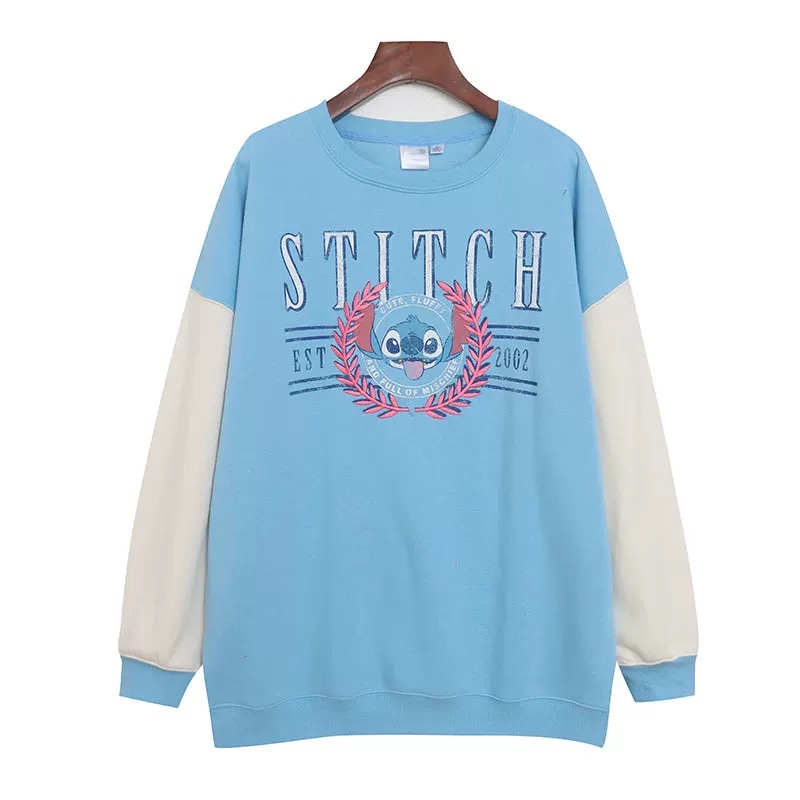 เสื้อฮู้ด วอร์ม สเวตเตอร์ Disney เสื้อ stitch ทูโทน Baseball สติช สีฟ้าอ่อน ลายการ์ตูนมิคกี้ งาน DISNEYงานสวย แต่งสายรุ้ง สำเนา สำเนา ฟ้า