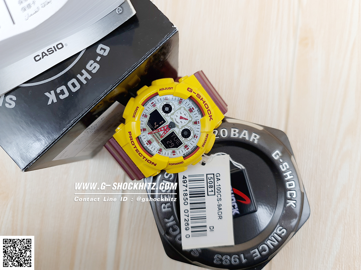 CASIO G-SHOCK นาฬิกาข้อมือ นาฬิกากันน้ำ นาฬิกาของแท้ ประกันศูนย์ CMG 1 ปี รุ่น GA-100CS-9A นาฬิกาสีเหลือง