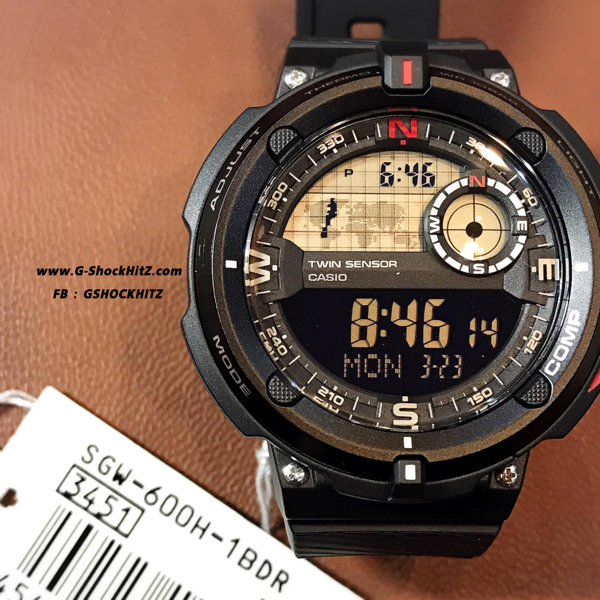 CASIO นาฬิกาคาสิโอ นาฬิกาข้อมือ นาฬิกากันน้ำ นาฬิกาของแท้ ประกันศูนย์ CMG 1 ปี รุ่น SGW-600H-1B นาฬิกาสีดำ